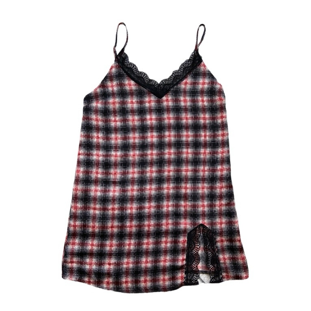 Women's red plaid lace dress